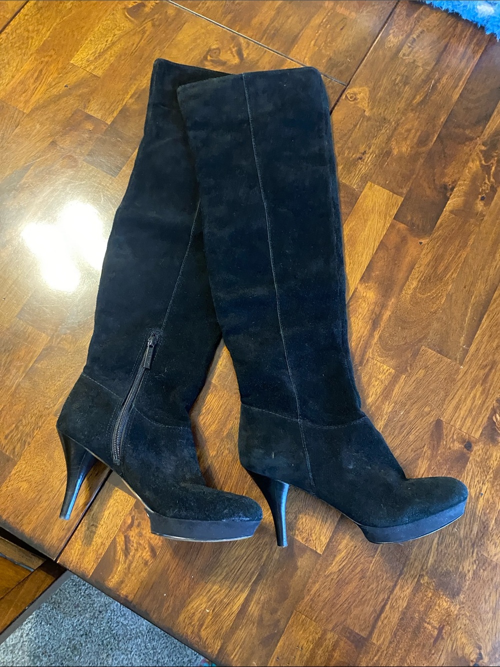 Nine West Black Suede Over-the-Knee Platform Stiletto Boots